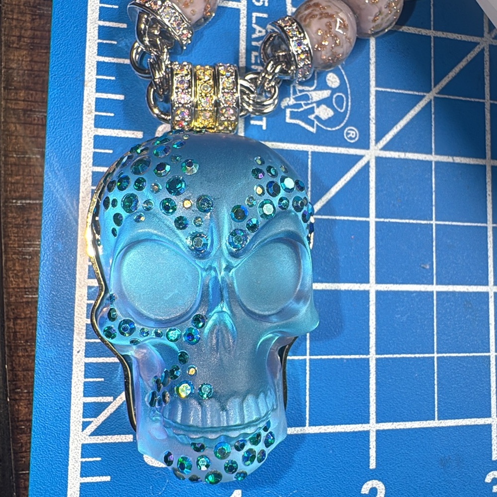 Kirk’s Folly Blue and Pink Skull Pendant Necklace - Picture 7 of 7